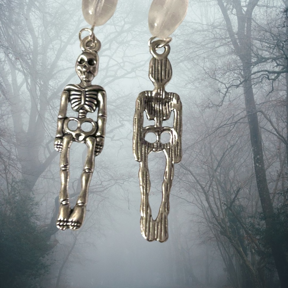 Hand Crafted Skeleton Earrings Glow Beads Long Duster Halloween Pierced - Picture 4 of 6